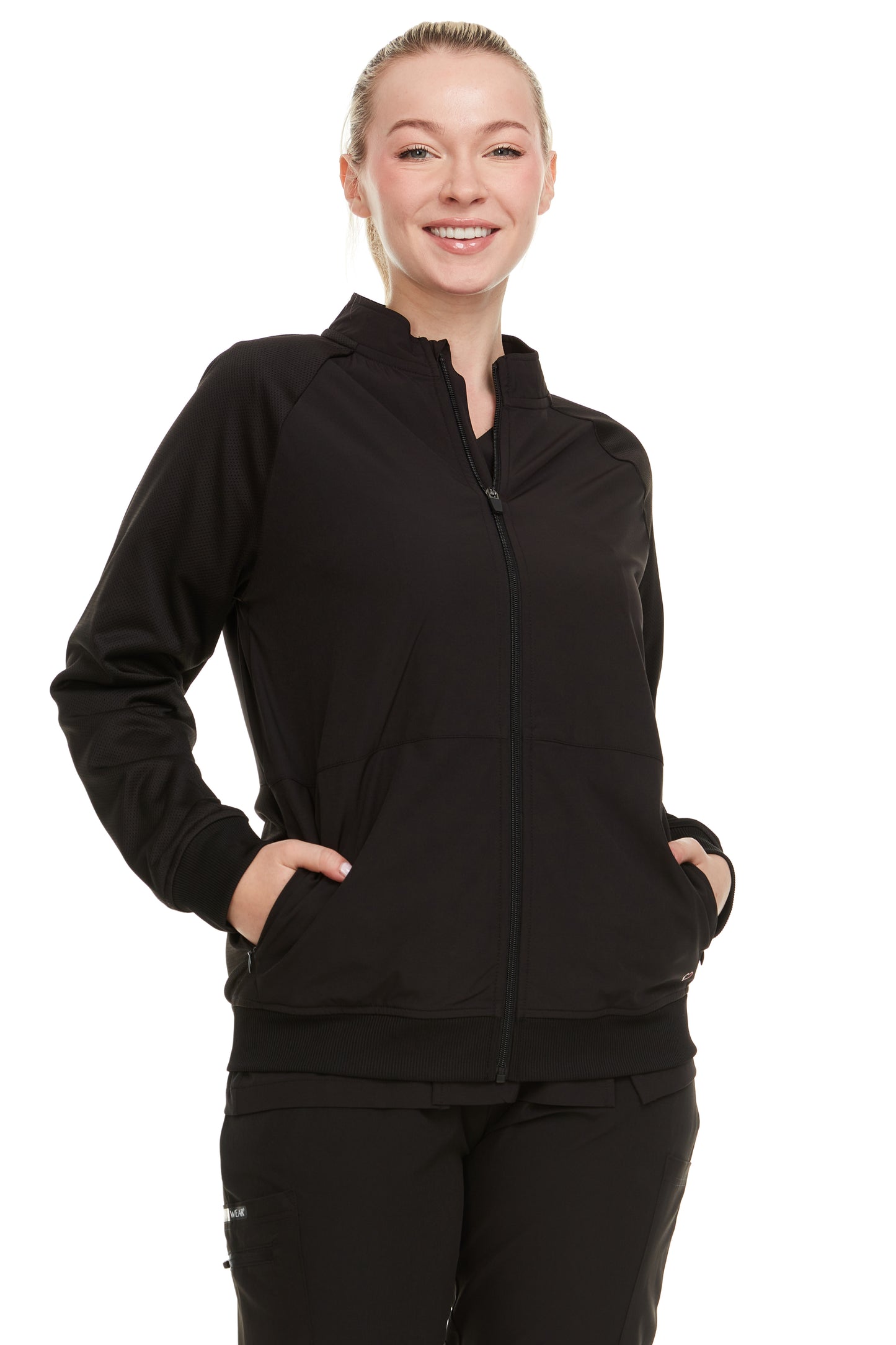 HEAL+WEAR Women’s Zip-Up Scrub Jacket – Stretchy Clinical Workwear with Ribbed Trim | 4-Way Stretch | Nurse Beauty Salon Uniform | Surgical Spa Doctor Nursing Suit
