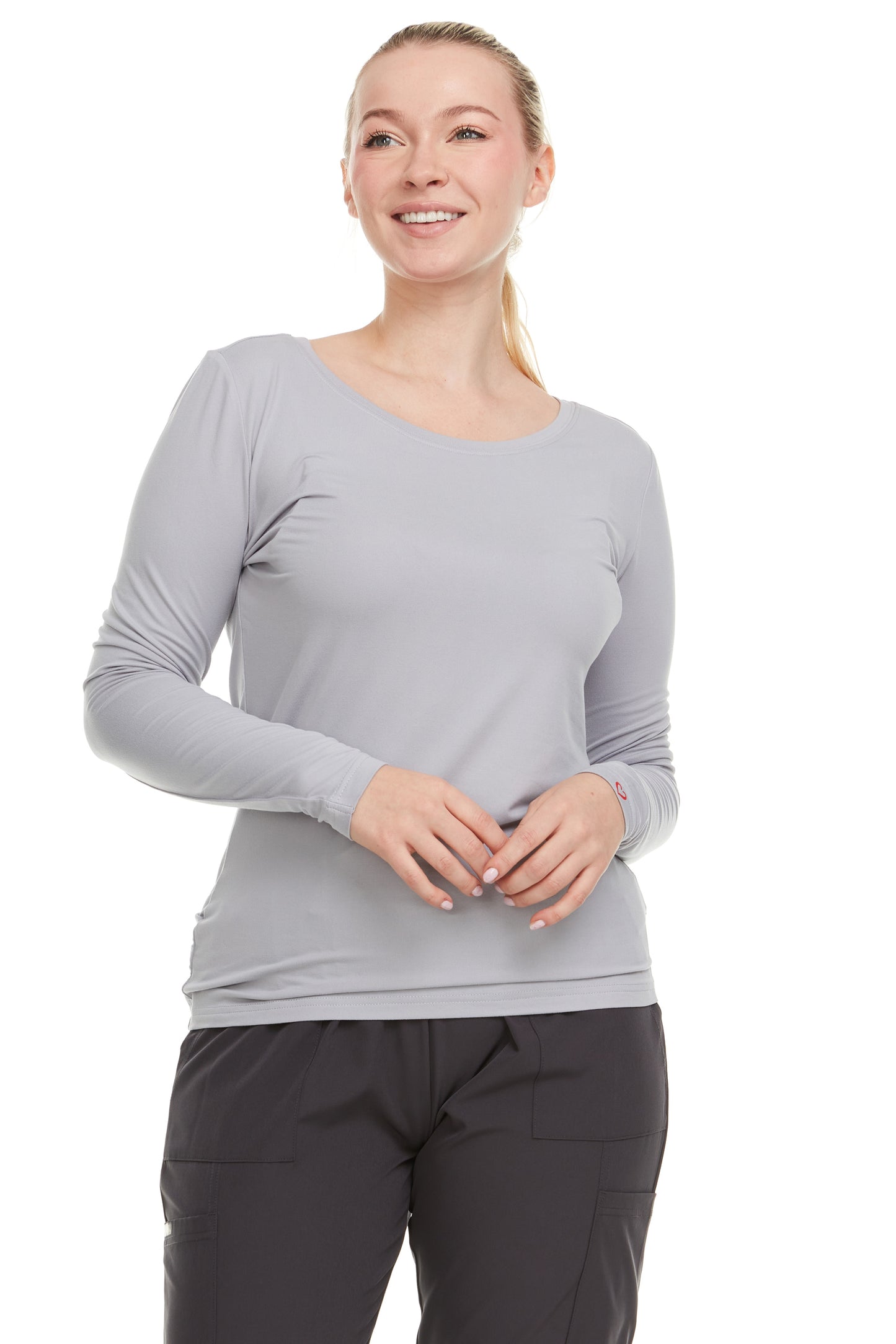 HEAL+WEAR Women's Long Sleeve Underscrub Shirt - Lightweight Stretch 4-Way Stretch Base Layer for Nurse Beauty Salon Workwear | Clinical Scrubs Layering Tee | Spa Doctor Nursing Uniform Top