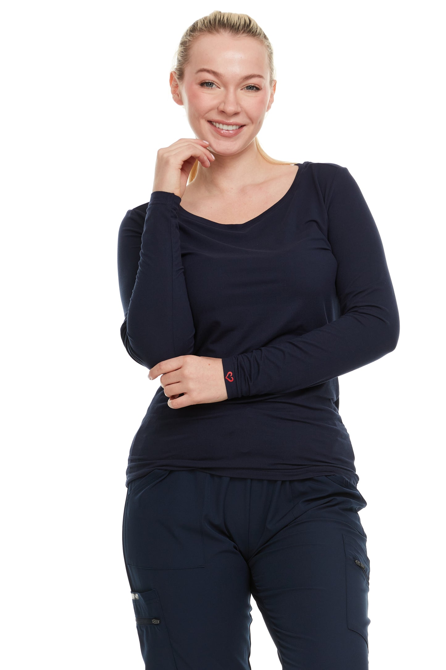 HEAL+WEAR Women's Long Sleeve Underscrub Shirt - Lightweight Stretch 4-Way Stretch Base Layer for Nurse Beauty Salon Workwear | Clinical Scrubs Layering Tee | Spa Doctor Nursing Uniform Top