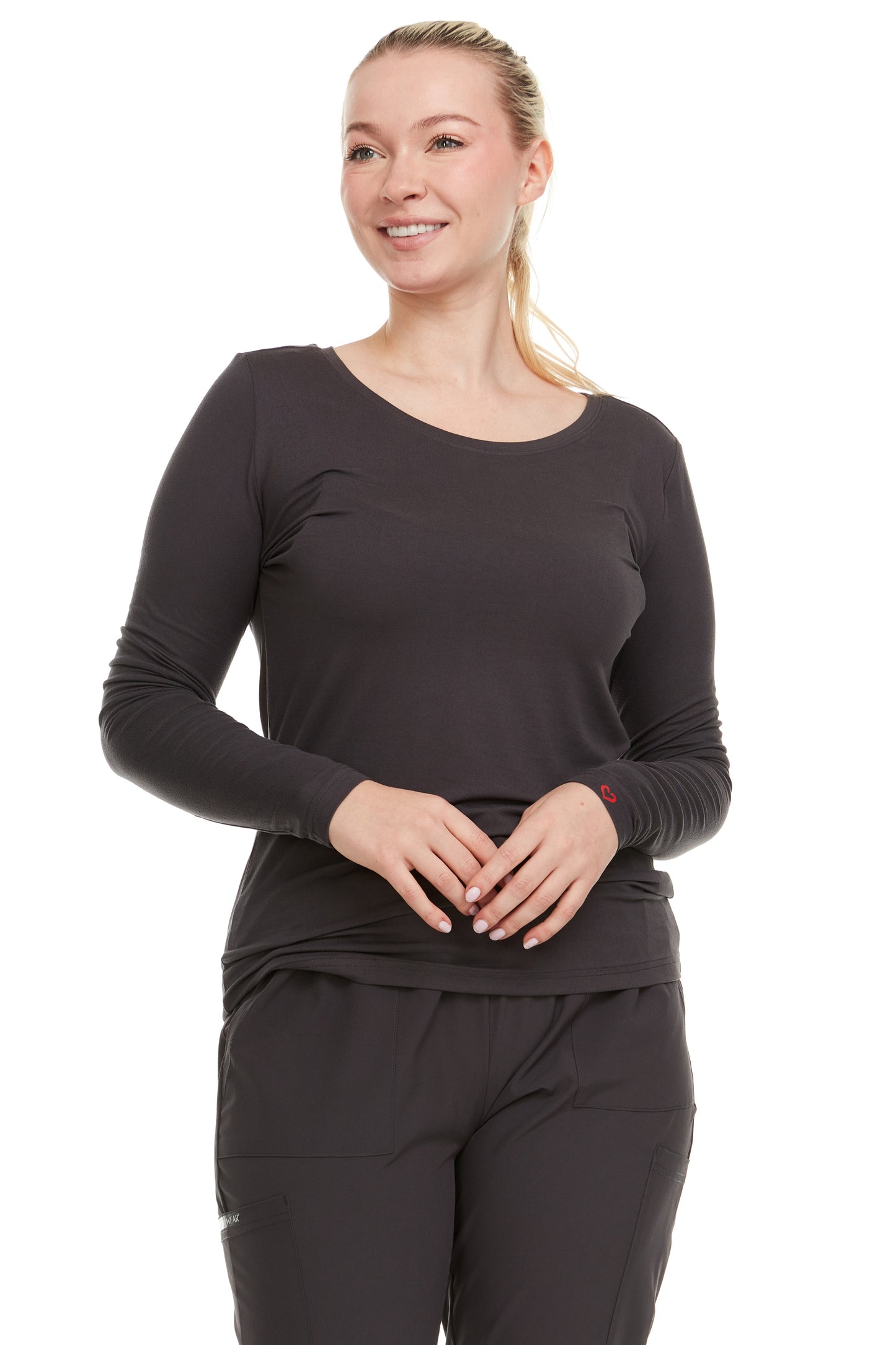 HEAL+WEAR Women's Long Sleeve Underscrub Shirt - Lightweight Stretch 4-Way Stretch Base Layer for Nurse Beauty Salon Workwear | Clinical Scrubs Layering Tee | Spa Doctor Nursing Uniform Top