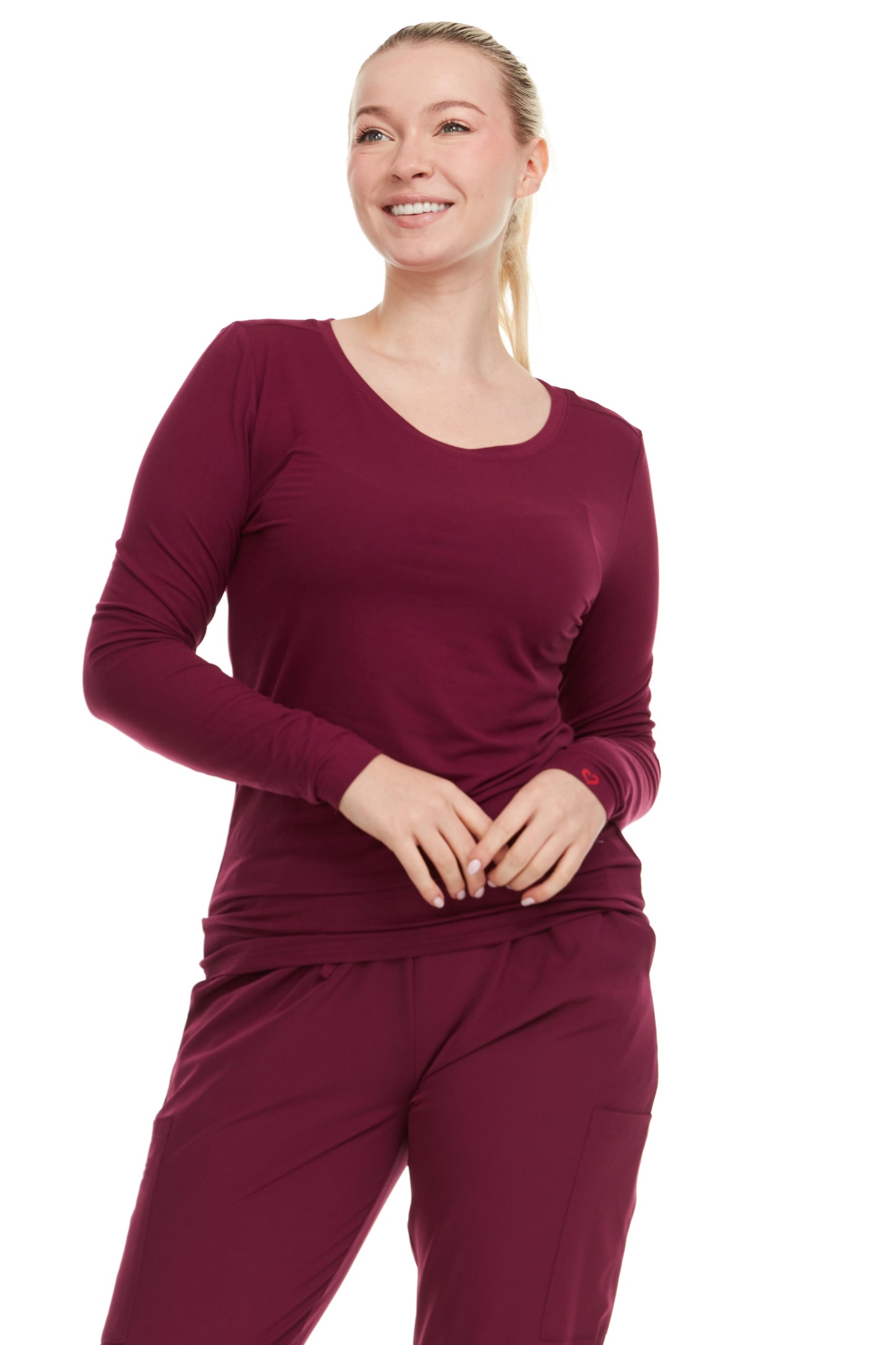 HEAL+WEAR Women's Long Sleeve Underscrub Shirt - Lightweight Stretch 4-Way Stretch Base Layer for Nurse Beauty Salon Workwear | Clinical Scrubs Layering Tee | Spa Doctor Nursing Uniform Top