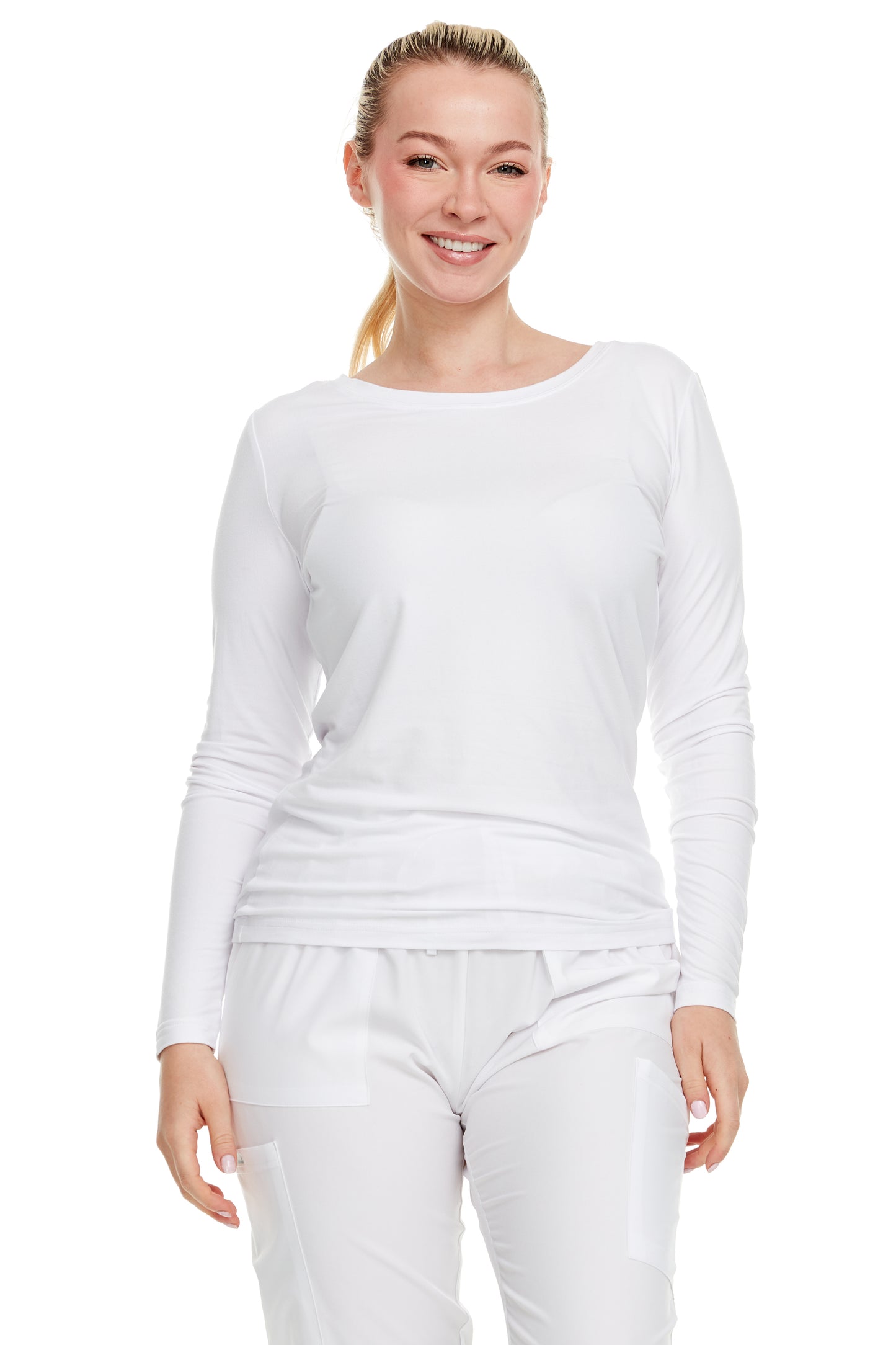 HEAL+WEAR Women's Long Sleeve Underscrub Shirt - Lightweight Stretch 4-Way Stretch Base Layer for Nurse Beauty Salon Workwear | Clinical Scrubs Layering Tee | Spa Doctor Nursing Uniform Top