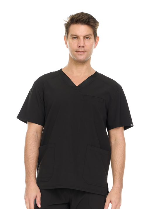 HEAL+WEAR Men's V-Neck Scrub Top with 3 Pockets – Classic Fit Medical Uniform for Clinical Nursing Spa & Hospital Use