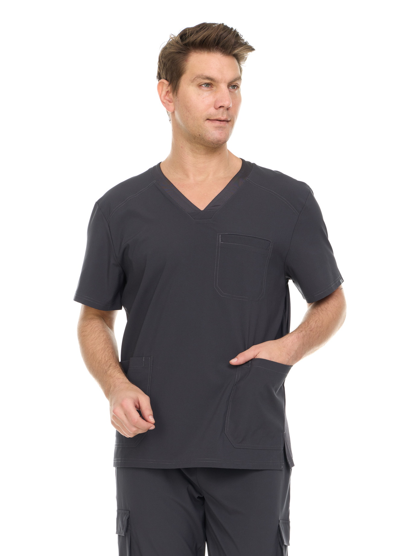 HEAL+WEAR Men's V-Neck Scrub Top with 3 Pockets – Classic Fit Medical Uniform for Clinical Nursing Spa & Hospital Use