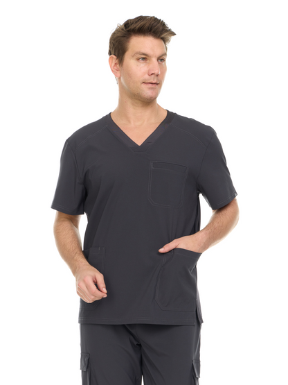 HEAL+WEAR Men's V-Neck Scrub Top with 3 Pockets – Classic Fit Medical Uniform for Clinical Nursing Spa & Hospital Use