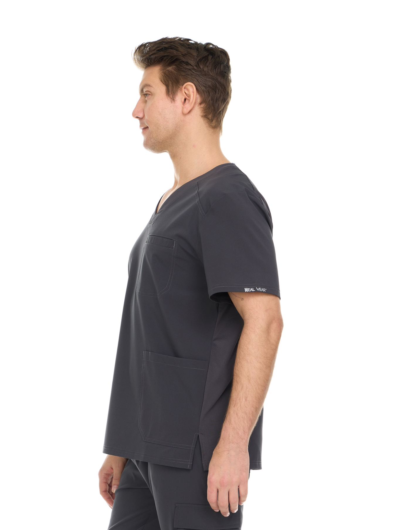 HEAL+WEAR Men's V-Neck Scrub Top with 3 Pockets – Classic Fit Medical Uniform for Clinical Nursing Spa & Hospital Use