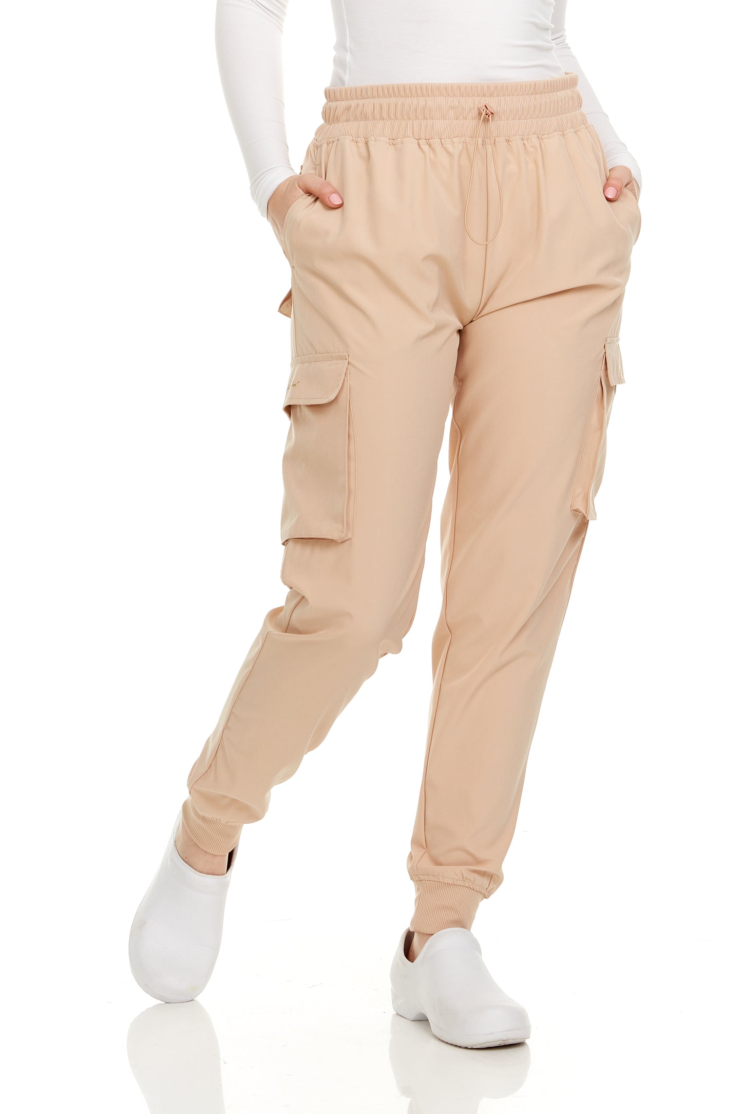 HEAL+WEAR Women’s Cargo Scrub Jogger Pants – 4-Way Stretch, Elastic Waist, Multiple Utility Pockets, Wrinkle-Resistant