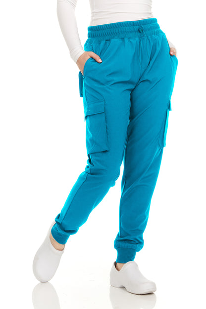 HEAL+WEAR Women’s Cargo Scrub Jogger Pants – 4-Way Stretch, Elastic Waist, Multiple Utility Pockets, Wrinkle-Resistant