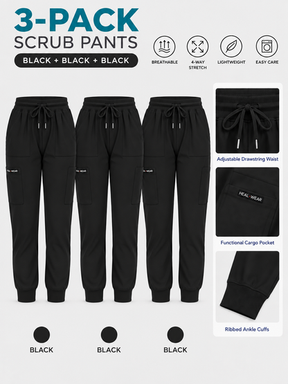 Women's Multi-Pocket Jogger Scrub Pants 3-Pack