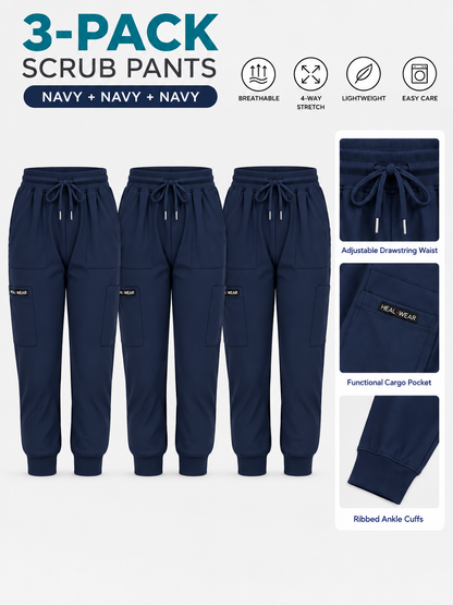 Women's Multi-Pocket Jogger Scrub Pants 3-Pack