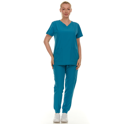 HEAL+WEAR Women’s Scrub Set – 4-Way Stretch - Stretch V-Neck Top & Straight-Leg Pants, Soft, Breathable & Stylish Design for Healthcare Professionals