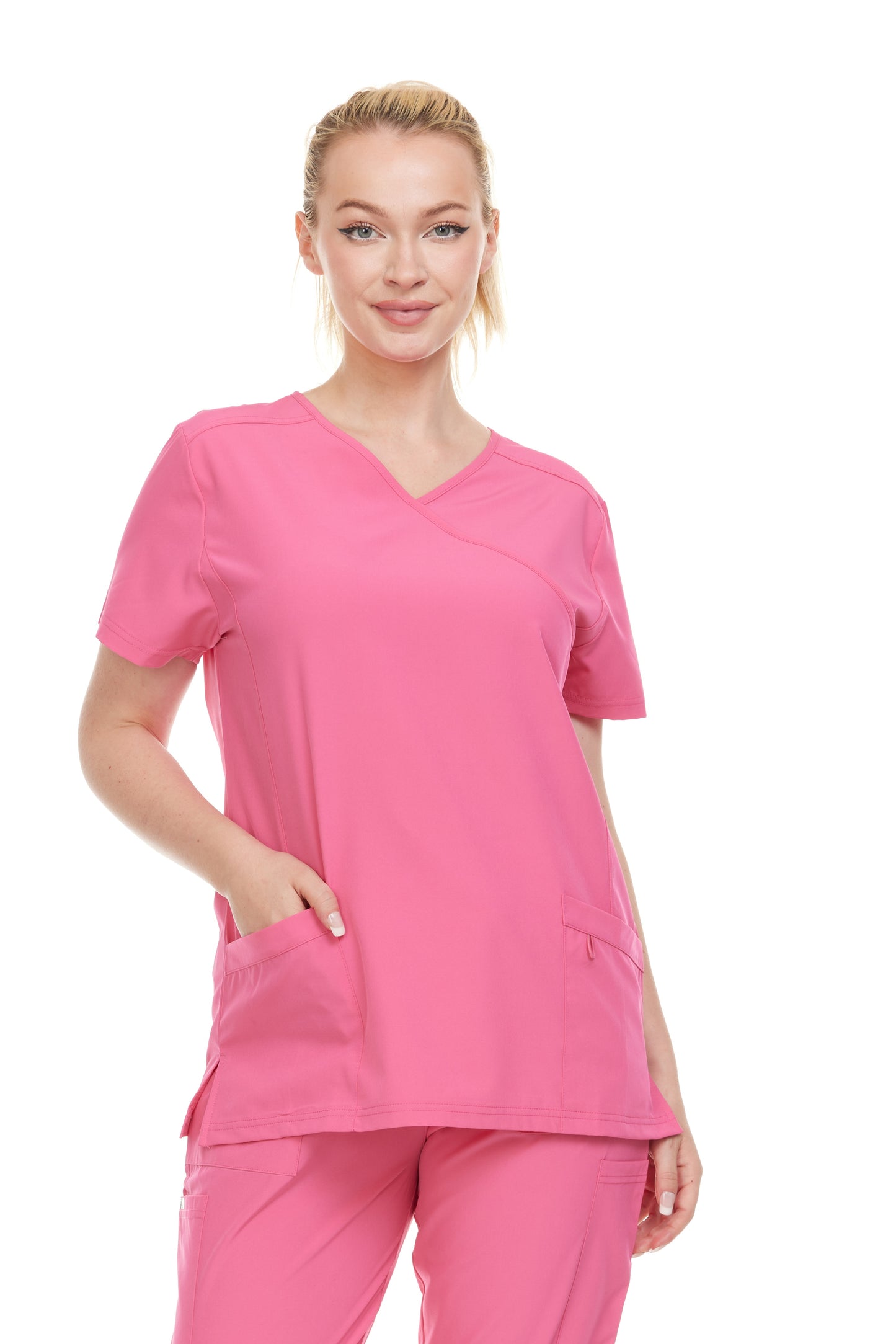 HEAL+WEAR Women’s V-Neck Multi-Pocket Scrub Top | Stretch Comfort Fabric | 4-Way Stretch | Surgical Uniforms | Nurse Beauty Salon Workwear | Clinical Scrubs | Spa Doctor Nursing Clinical Suit