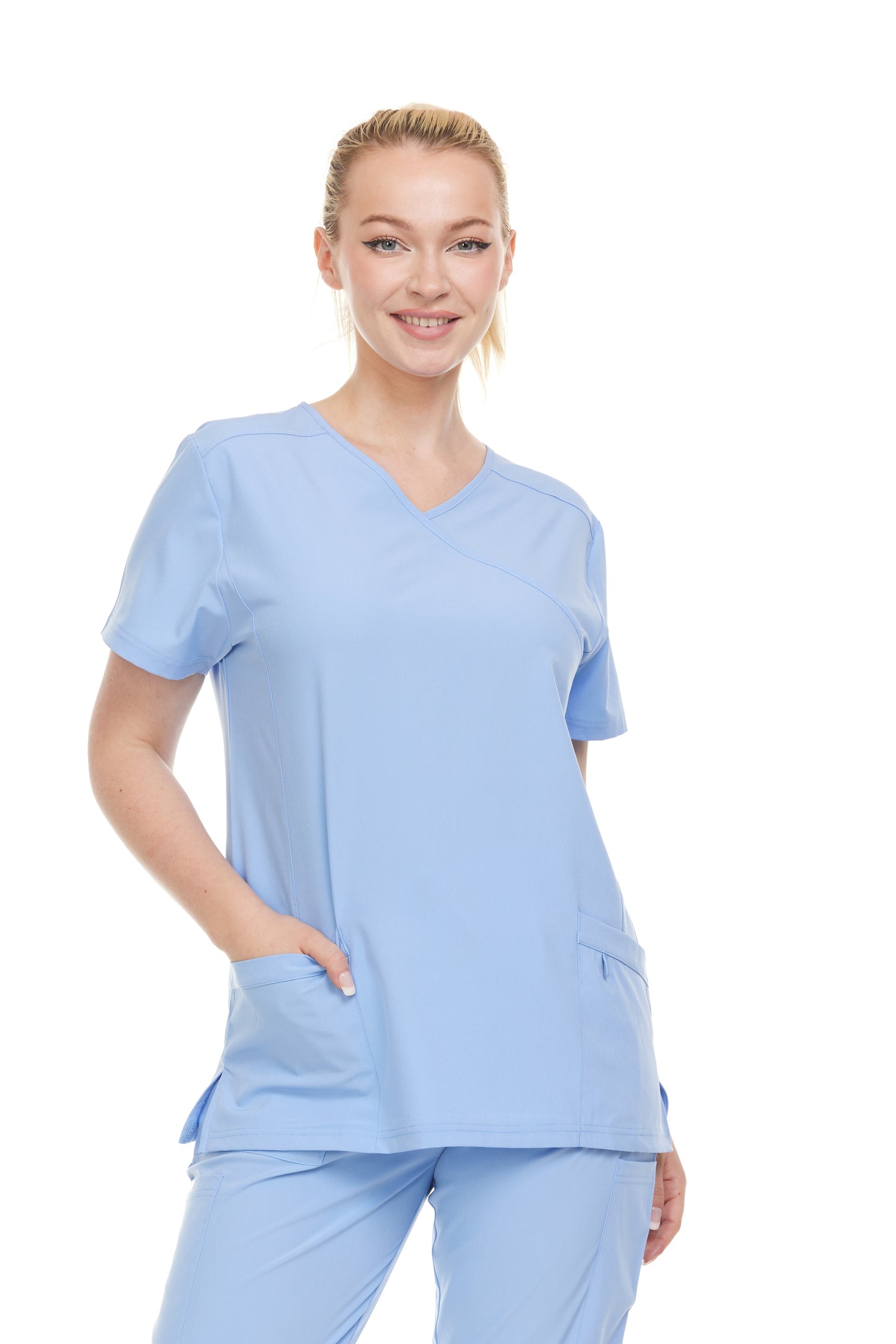 HEAL+WEAR Women’s V-Neck Multi-Pocket Scrub Top | Stretch Comfort Fabric | 4-Way Stretch | Surgical Uniforms | Nurse Beauty Salon Workwear | Clinical Scrubs | Spa Doctor Nursing Clinical Suit