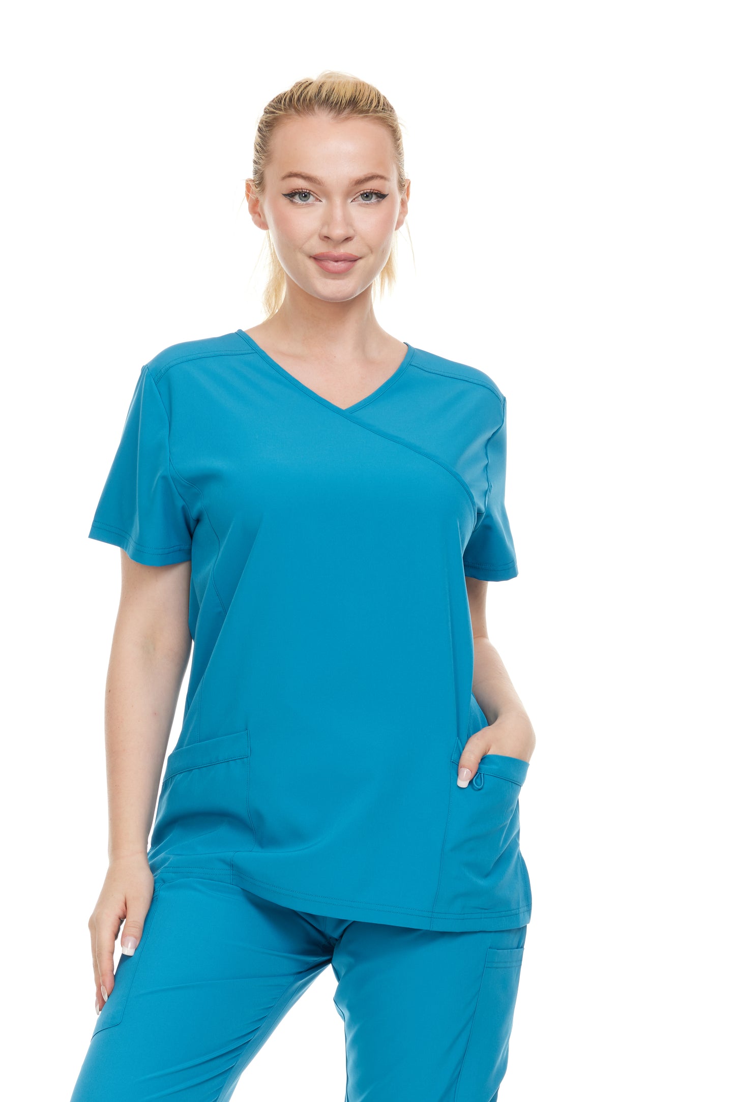 HEAL+WEAR Women’s V-Neck Multi-Pocket Scrub Top | Stretch Comfort Fabric | 4-Way Stretch | Surgical Uniforms | Nurse Beauty Salon Workwear | Clinical Scrubs | Spa Doctor Nursing Clinical Suit