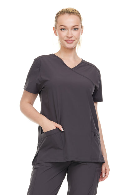 HEAL+WEAR Women’s V-Neck Multi-Pocket Scrub Top | Stretch Comfort Fabric | 4-Way Stretch | Surgical Uniforms | Nurse Beauty Salon Workwear | Clinical Scrubs | Spa Doctor Nursing Clinical Suit