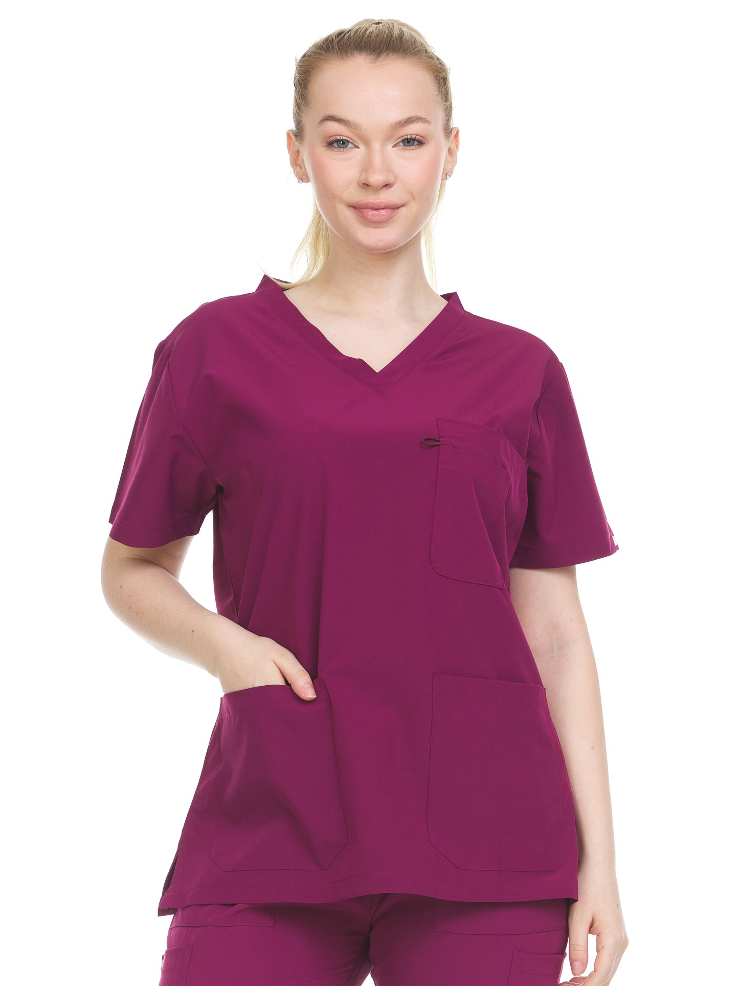 HEAL+WEAR Women’s V-Neck Multi-Pocket Scrub Top | 4-Way Stretch | Stretch Comfort Fabric | Surgical Uniforms | Nurse Beauty Salon Workwear | Clinical Scrubs | Spa Doctor Nursing Clinical Suit