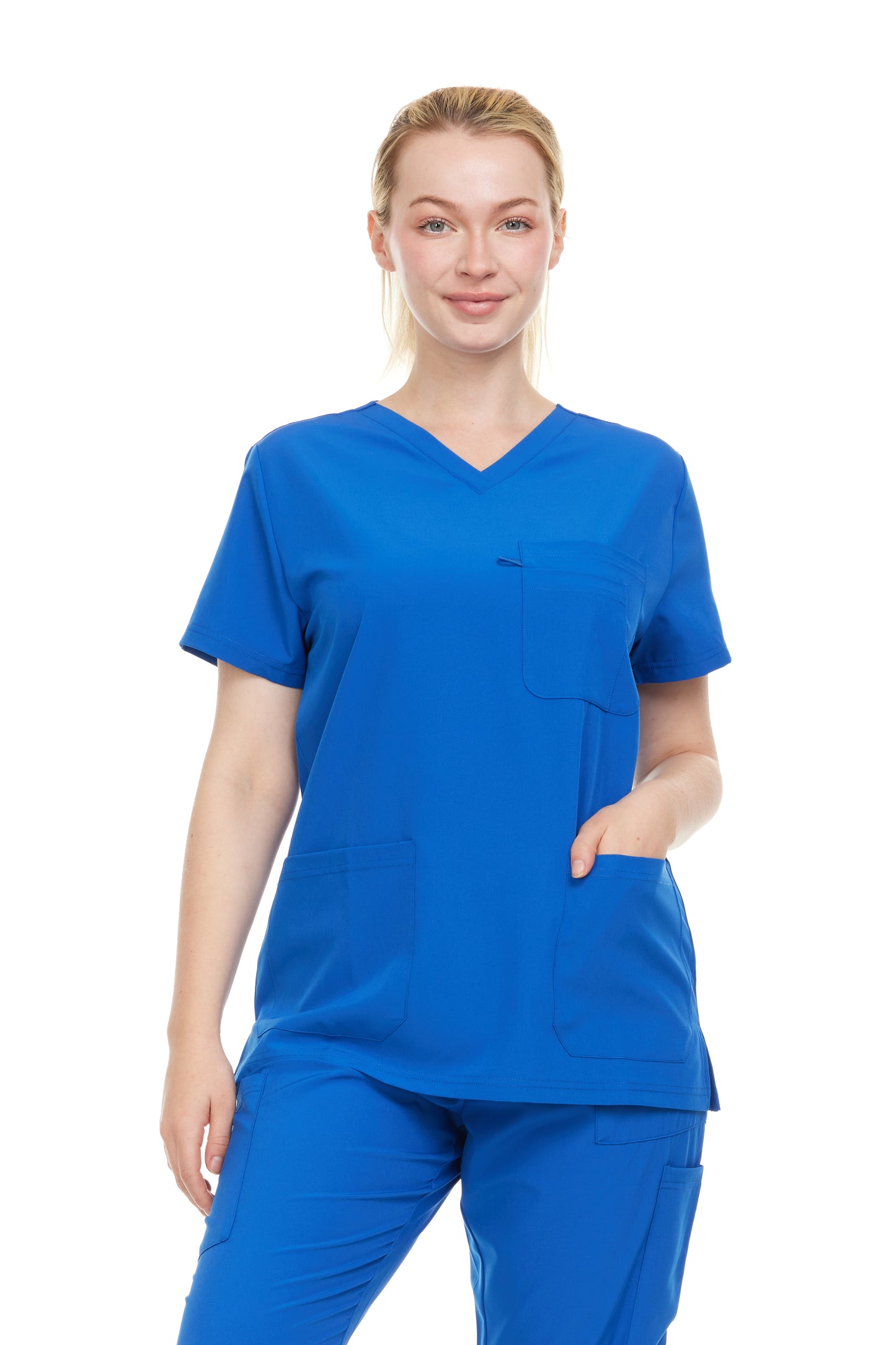 HEAL+WEAR Women’s V-Neck Multi-Pocket Scrub Top | 4-Way Stretch | Stretch Comfort Fabric | Surgical Uniforms | Nurse Beauty Salon Workwear | Clinical Scrubs | Spa Doctor Nursing Clinical Suit