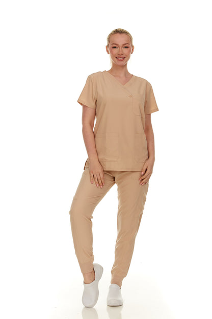 HEAL+WEAR Women’s Scrub Set – Stretch V-Neck Top & Jogger Pants with Pockets – Lightweight, 4-Way Stretch,Wrinkle-Resistant, Breathable Fabric – Available in Multiple Colors – Ideal for Nurses & Healthcare Professionals
