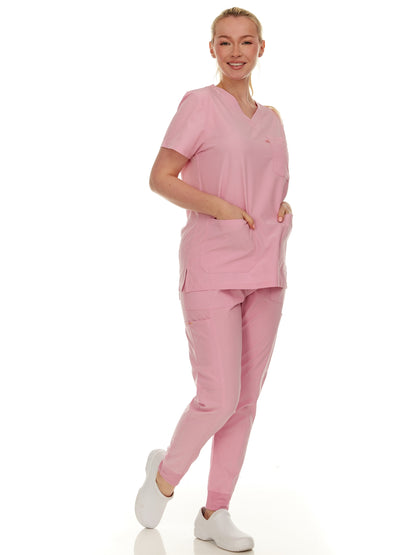 HEAL+WEAR Women’s Scrub Set – Stretch V-Neck Top & Jogger Pants with Pockets – Lightweight, 4-Way Stretch,Wrinkle-Resistant, Breathable Fabric – Available in Multiple Colors – Ideal for Nurses & Healthcare Professionals