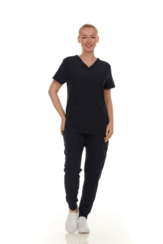 HEAL+WEAR Women’s Scrub Set – Stretch V-Neck Top & Jogger Pants with Pockets – Lightweight, 4-Way Stretch,Wrinkle-Resistant, Breathable Fabric – Available in Multiple Colors – Ideal for Nurses & Healthcare Professionals