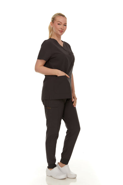 HEAL+WEAR Women’s Scrub Set – Stretch V-Neck Top & Jogger Pants with Pockets – Lightweight, 4-Way Stretch,Wrinkle-Resistant, Breathable Fabric – Available in Multiple Colors – Ideal for Nurses & Healthcare Professionals