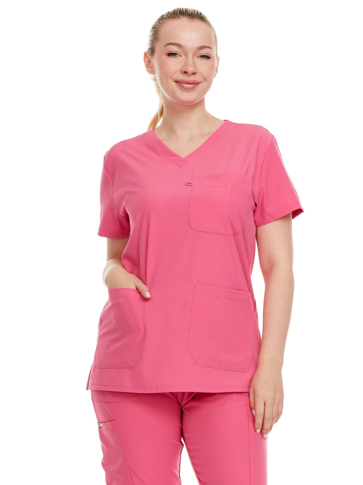 HEAL+WEAR Women’s V-Neck Multi-Pocket Scrub Top | 4-Way Stretch | Stretch Comfort Fabric | Surgical Uniforms | Nurse Beauty Salon Workwear | Clinical Scrubs | Spa Doctor Nursing Clinical Suit