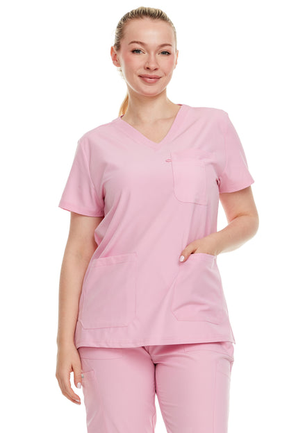HEAL+WEAR Women’s V-Neck Multi-Pocket Scrub Top | 4-Way Stretch | Stretch Comfort Fabric | Surgical Uniforms | Nurse Beauty Salon Workwear | Clinical Scrubs | Spa Doctor Nursing Clinical Suit