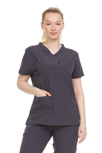 HEAL+WEAR Women’s V-Neck Multi-Pocket Scrub Top | 4-Way Stretch | Stretch Comfort Fabric | Surgical Uniforms | Nurse Beauty Salon Workwear | Clinical Scrubs | Spa Doctor Nursing Clinical Suit