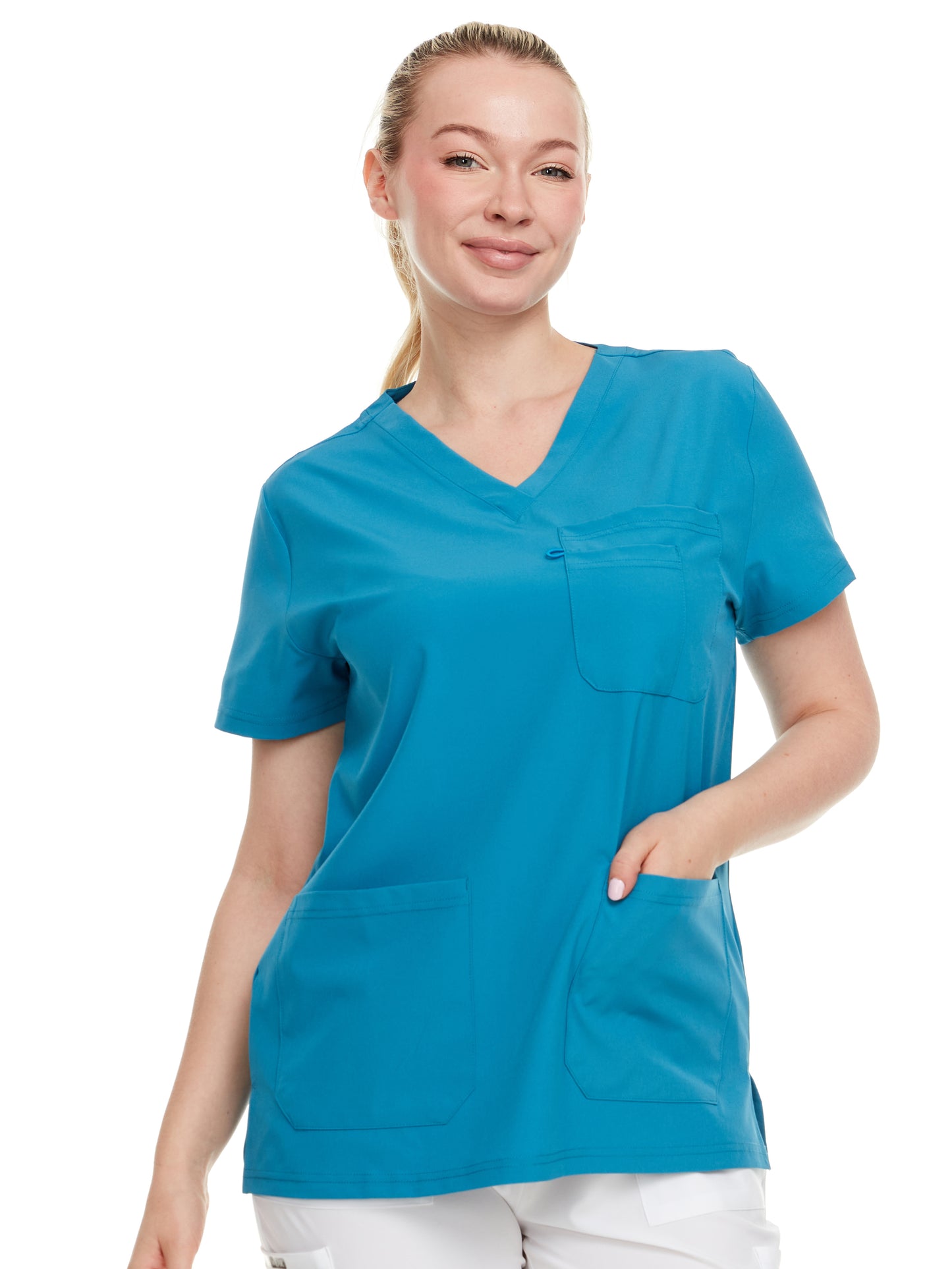 HEAL+WEAR Women’s V-Neck Multi-Pocket Scrub Top | 4-Way Stretch | Stretch Comfort Fabric | Surgical Uniforms | Nurse Beauty Salon Workwear | Clinical Scrubs | Spa Doctor Nursing Clinical Suit