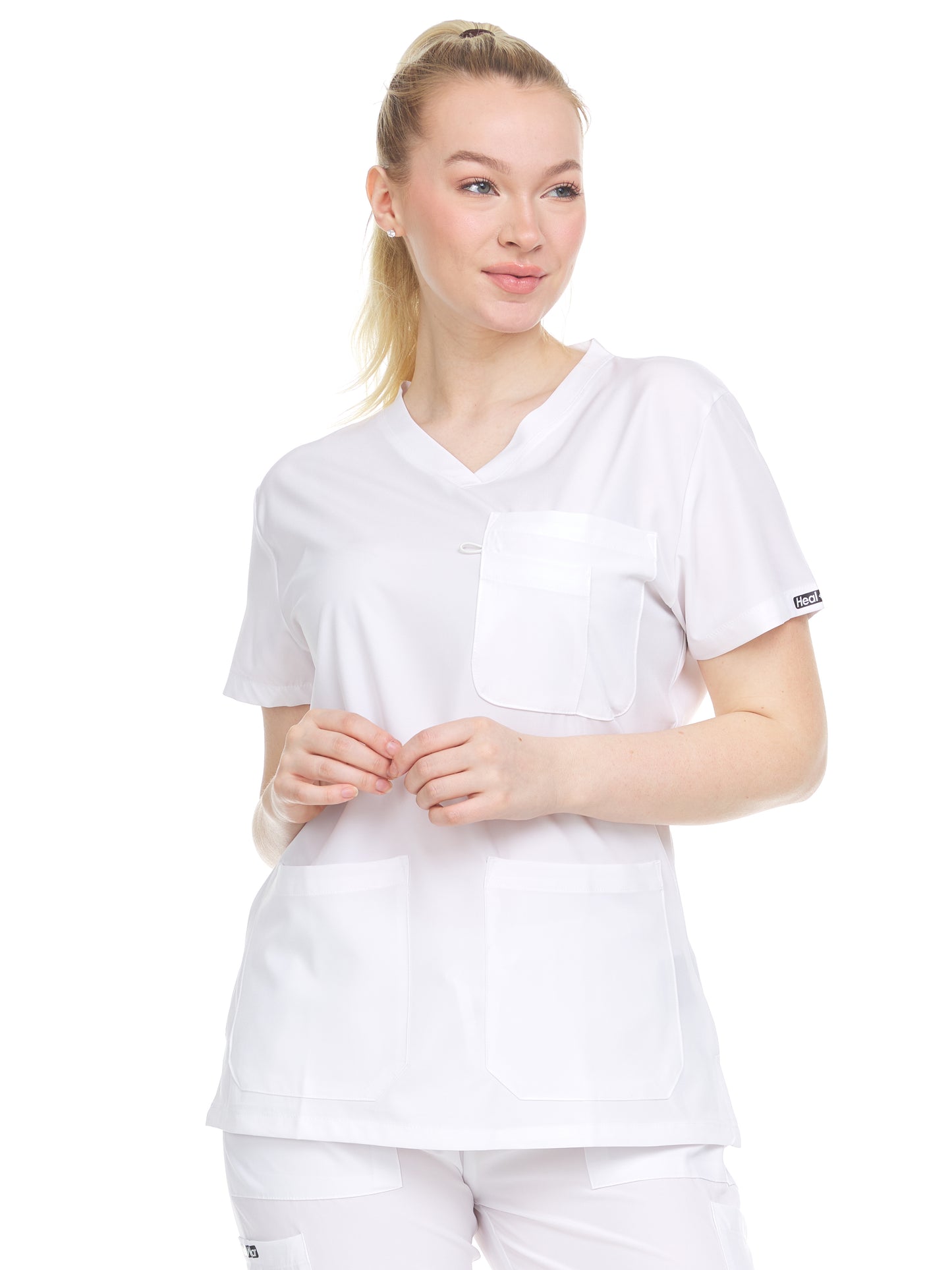 HEAL+WEAR Women’s V-Neck Multi-Pocket Scrub Top | 4-Way Stretch | Stretch Comfort Fabric | Surgical Uniforms | Nurse Beauty Salon Workwear | Clinical Scrubs | Spa Doctor Nursing Clinical Suit