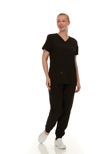 HEAL+WEAR Soft Stretch Scrub Set – 4-Way Stretch - V-Neck Top & Cargo Jogger Pants for Women, Available in Multiple Colors, Lightweight & Wrinkle-Resistant