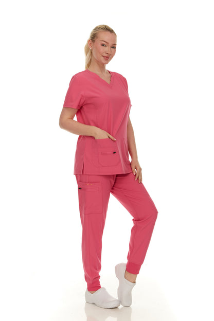 HEAL+WEAR Soft Stretch Scrub Set – 4-Way Stretch - V-Neck Top & Cargo Jogger Pants for Women, Available in Multiple Colors, Lightweight & Wrinkle-Resistant