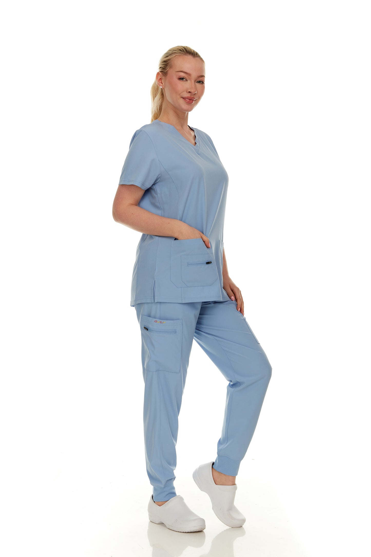 HEAL+WEAR Soft Stretch Scrub Set – 4-Way Stretch - V-Neck Top & Cargo Jogger Pants for Women, Available in Multiple Colors, Lightweight & Wrinkle-Resistant