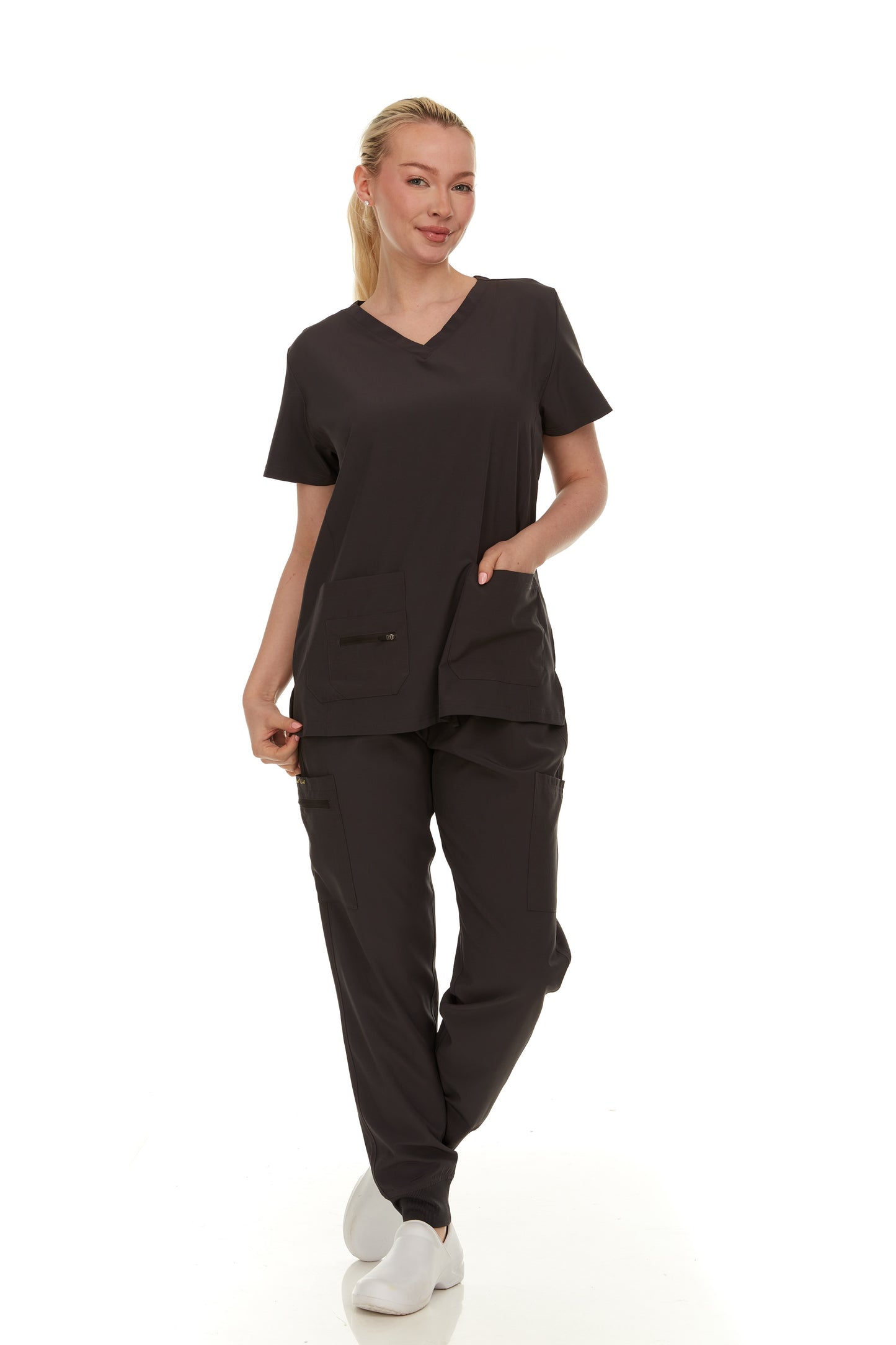 HEAL+WEAR Soft Stretch Scrub Set – 4-Way Stretch - V-Neck Top & Cargo Jogger Pants for Women, Available in Multiple Colors, Lightweight & Wrinkle-Resistant