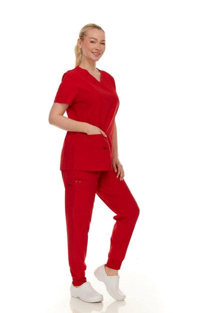 HEAL+WEAR Soft Stretch Scrub Set – 4-Way Stretch - V-Neck Top & Cargo Jogger Pants for Women, Available in Multiple Colors, Lightweight & Wrinkle-Resistant
