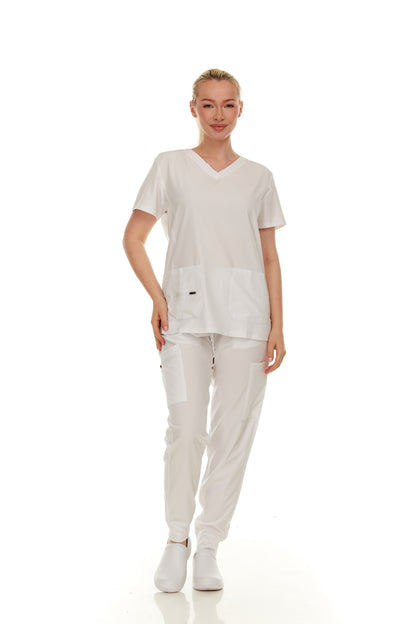 HEAL+WEAR Soft Stretch Scrub Set – 4-Way Stretch - V-Neck Top & Cargo Jogger Pants for Women, Available in Multiple Colors, Lightweight & Wrinkle-Resistant