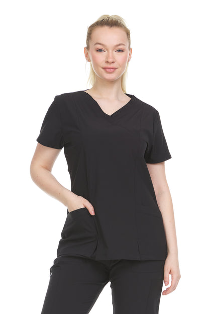 HEAL+WEAR Women's V-Neck Multi-Pocket Scrub Top – Soft Stretch Fabric | Surgical Uniforms | 4-Way Stretch | Spa Doctor Nursing Clinical Suit | Beauty Salon & Clinical Workwear