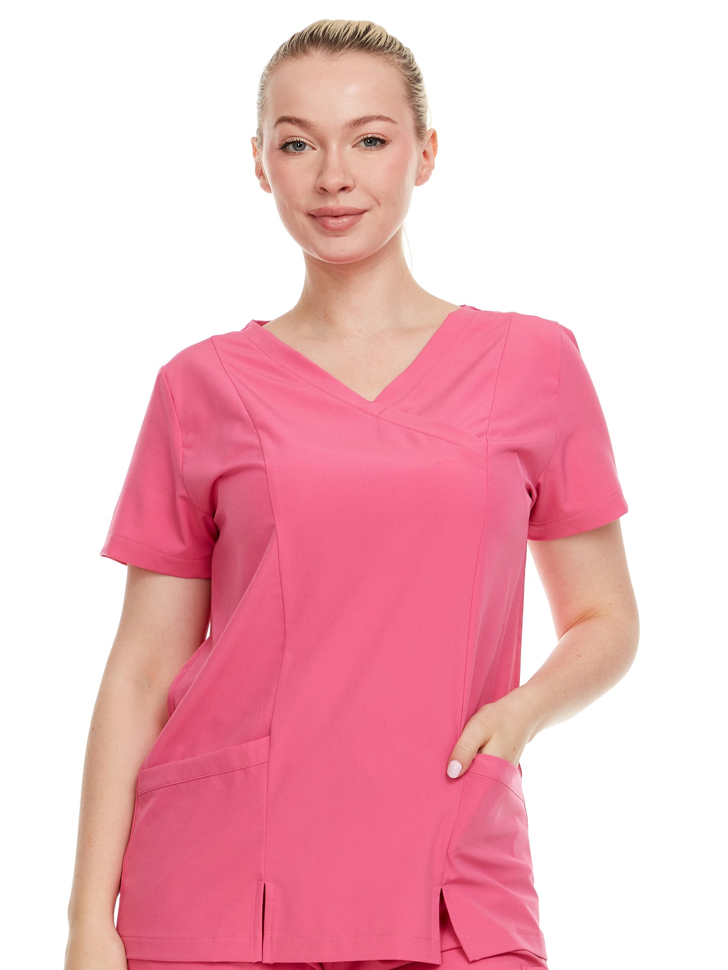 HEAL+WEAR Women's V-Neck Multi-Pocket Scrub Top – Soft Stretch Fabric | Surgical Uniforms | 4-Way Stretch | Spa Doctor Nursing Clinical Suit | Beauty Salon & Clinical Workwear