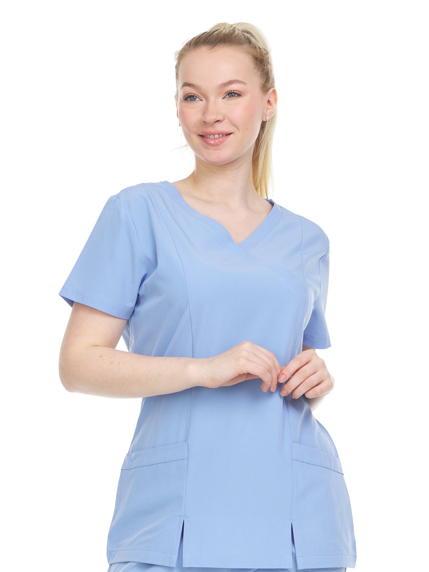 HEAL+WEAR Women's V-Neck Multi-Pocket Scrub Top – Soft Stretch Fabric | Surgical Uniforms | 4-Way Stretch | Spa Doctor Nursing Clinical Suit | Beauty Salon & Clinical Workwear