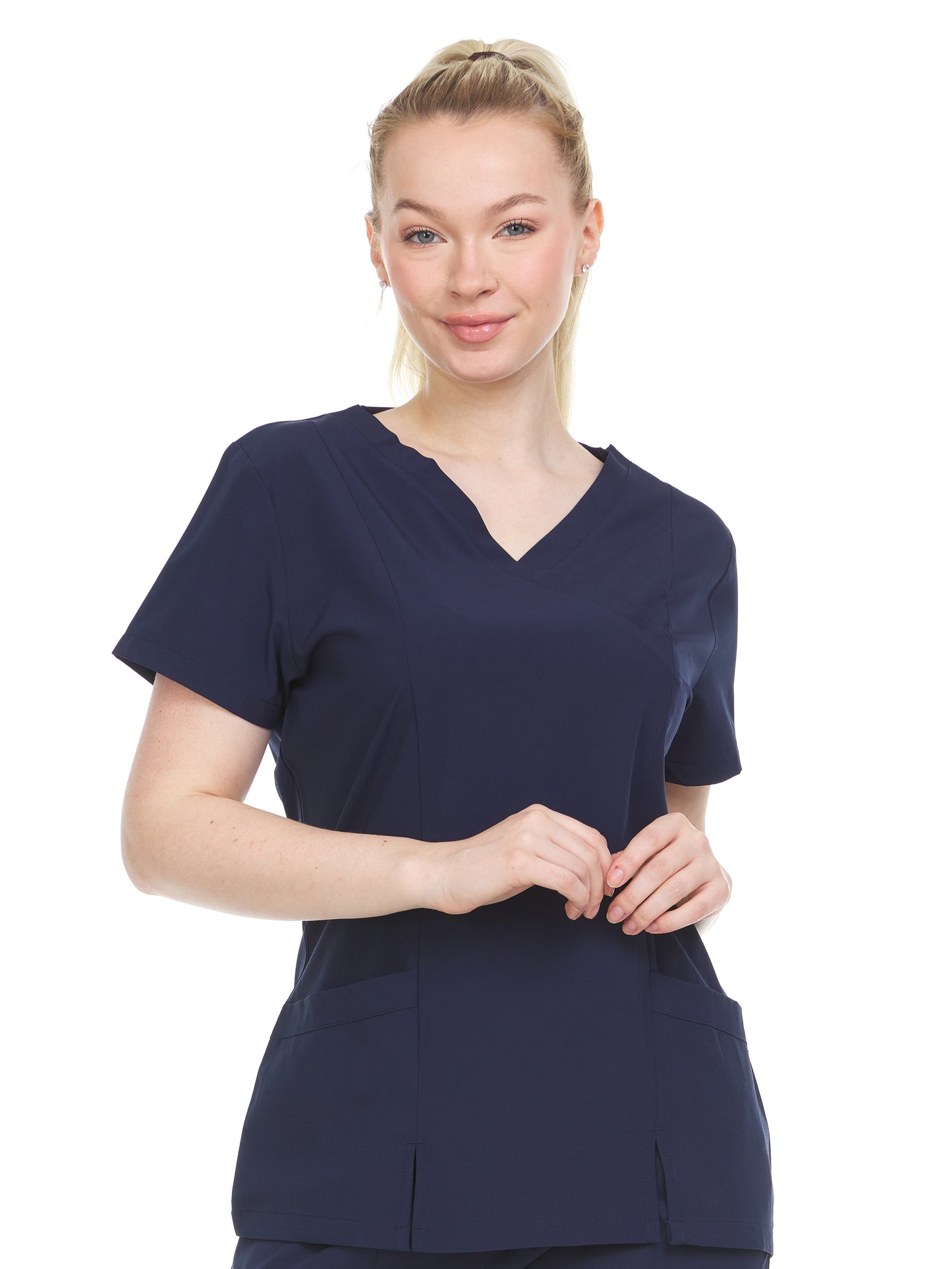 HEAL+WEAR Women's V-Neck Multi-Pocket Scrub Top – Soft Stretch Fabric | Surgical Uniforms | 4-Way Stretch | Spa Doctor Nursing Clinical Suit | Beauty Salon & Clinical Workwear