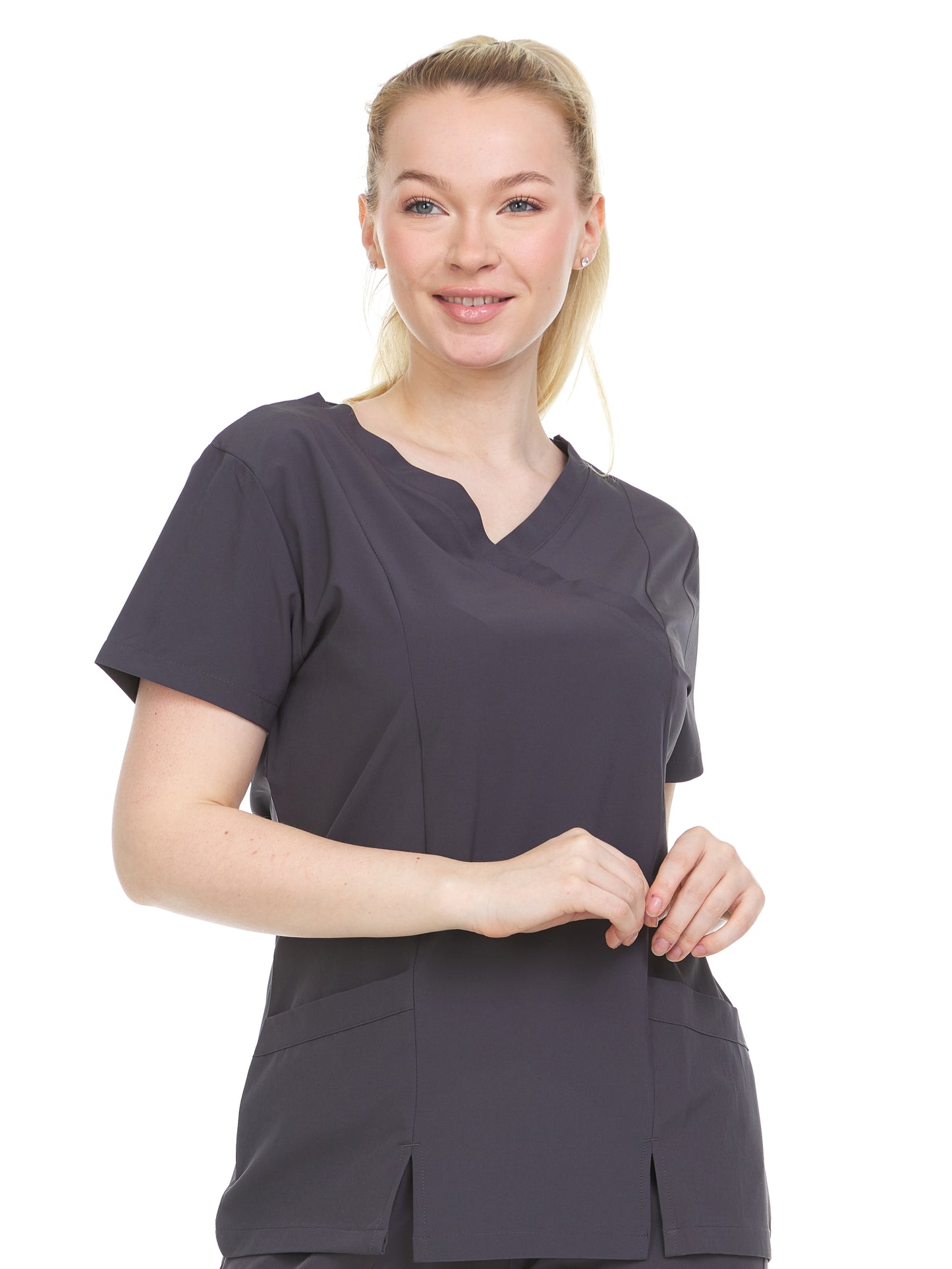 HEAL+WEAR Women's V-Neck Multi-Pocket Scrub Top – Soft Stretch Fabric | Surgical Uniforms | 4-Way Stretch | Spa Doctor Nursing Clinical Suit | Beauty Salon & Clinical Workwear