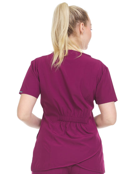 HEAL+WEAR Women’s Crossover Zip Front Scrub Top – Stylish Elastic Back, 4-Way Stretch,Multi-Pocket Medical Workwear for Clinical, Spa