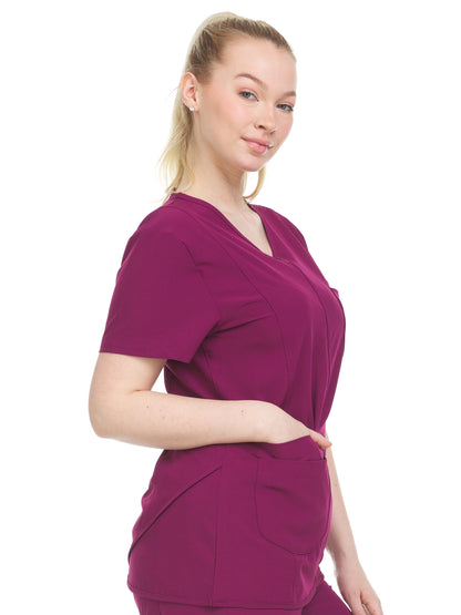 HEAL+WEAR Women’s Crossover Zip Front Scrub Top – Stylish Elastic Back, 4-Way Stretch,Multi-Pocket Medical Workwear for Clinical, Spa