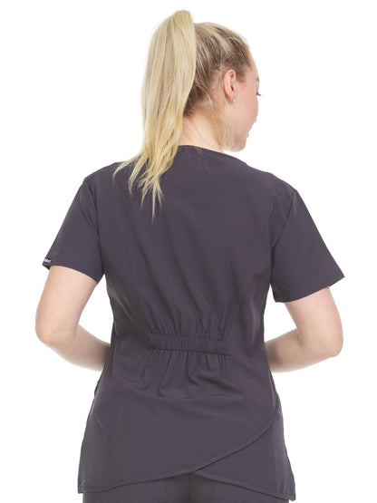 HEAL+WEAR Women’s Crossover Zip Front Scrub Top – Stylish Elastic Back, 4-Way Stretch,Multi-Pocket Medical Workwear for Clinical, Spa
