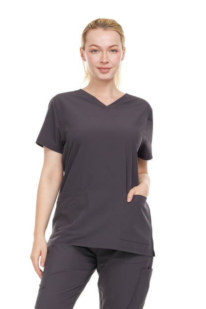 HEAL+WEAR Women’s Scrub Top (Top Only) V-Neck Classic Fit with 2 Front Pockets – 4-Way Stretch - Soft Stretch Medical Uniform Workwear for Nurses, Doctors, and Healthcare Professionals