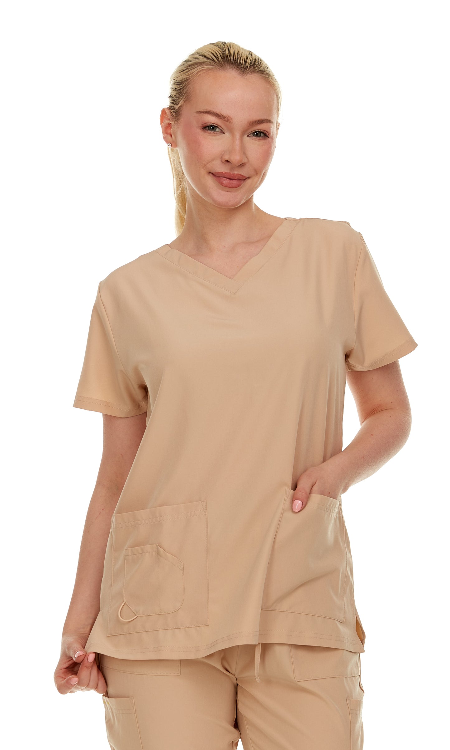 HEAL+WEAR Women’s Scrub Top (Top Only) V-Neck Classic Fit with 2 Front Pockets – 4-Way Stretch - Soft Stretch Medical Uniform Workwear for Nurses, Doctors, and Healthcare Professionals