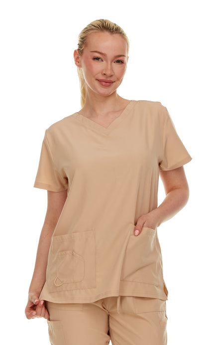 HEAL+WEAR Women’s Scrub Top (Top Only) V-Neck Classic Fit with 2 Front Pockets – 4-Way Stretch - Soft Stretch Medical Uniform Workwear for Nurses, Doctors, and Healthcare Professionals