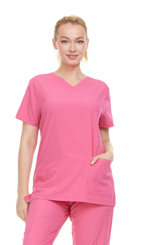 HEAL+WEAR Women’s Scrub Top (Top Only) V-Neck Classic Fit with 2 Front Pockets – 4-Way Stretch - Soft Stretch Medical Uniform Workwear for Nurses, Doctors, and Healthcare Professionals