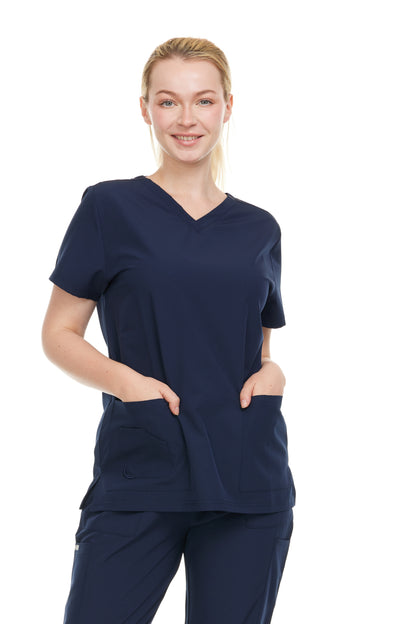 HEAL+WEAR Women’s Scrub Top (Top Only) V-Neck Classic Fit with 2 Front Pockets – 4-Way Stretch - Soft Stretch Medical Uniform Workwear for Nurses, Doctors, and Healthcare Professionals