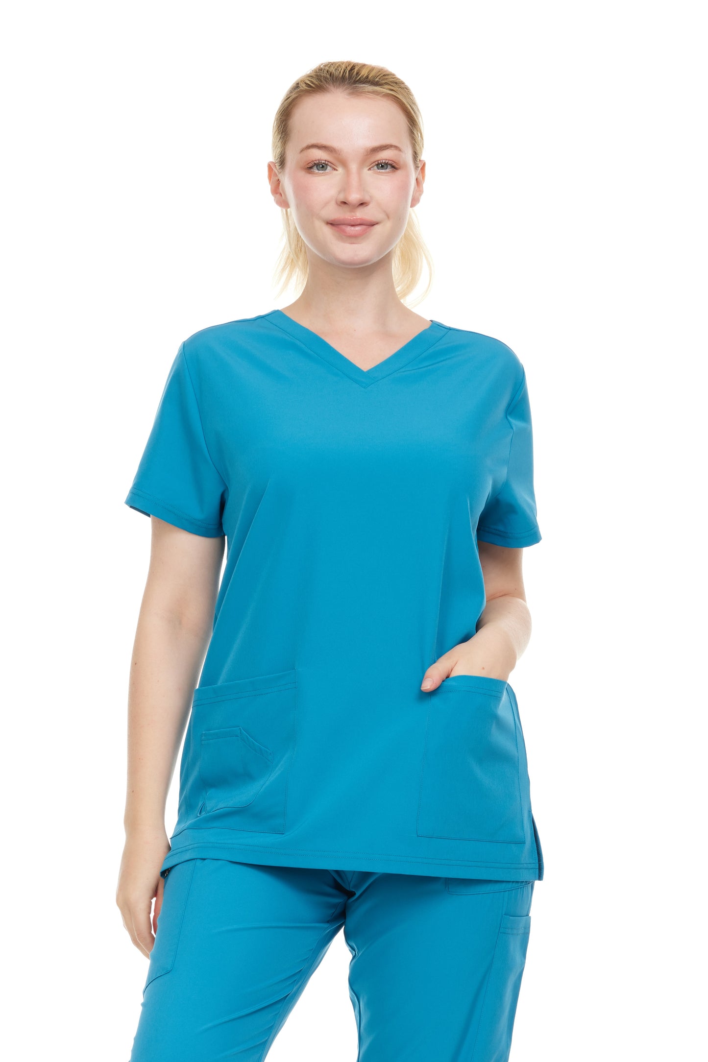 HEAL+WEAR Women’s Scrub Top (Top Only) V-Neck Classic Fit with 2 Front Pockets – 4-Way Stretch - Soft Stretch Medical Uniform Workwear for Nurses, Doctors, and Healthcare Professionals